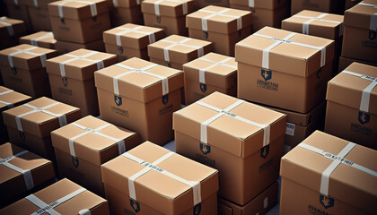 Fototapeta premium World Humanitarian Aid Day. the boxes are in stock. Humanitarian aid is being prepared for shipment. a warehouse filled with boxes