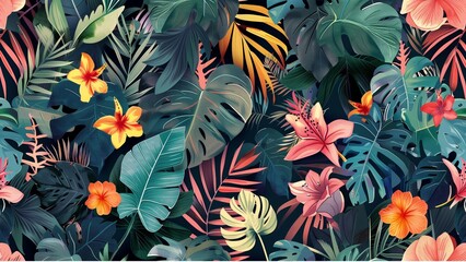 modern exotic floral jungle pattern collage contemporary , seamless pattern