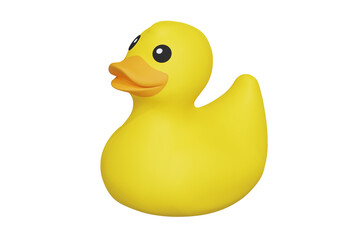 Yellow rubber toy in the shape of duck bird 3d rendered icon isolated