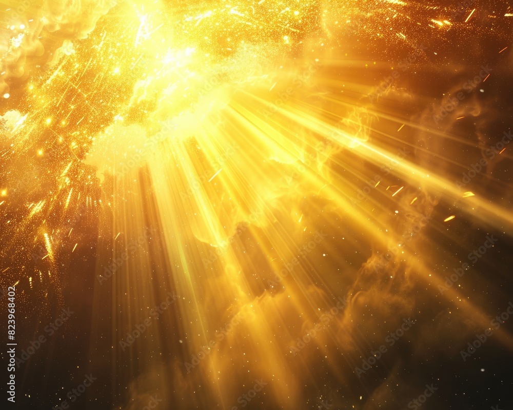 Poster sunshine ray. abstract design of sunbeam exploding in the sky with bright shine