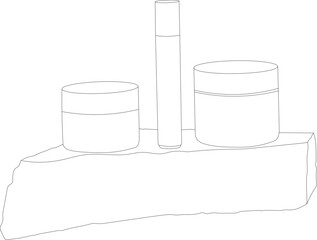 Three different cosmetic cream line illustrations on rought stone. skin cream isolated line icon