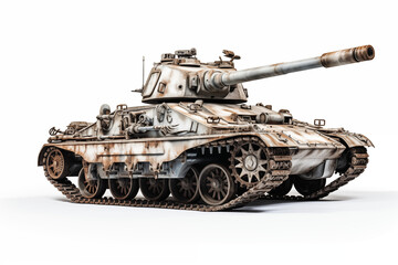 Military tank on white background. War-related topics. Image for graphic designer. Army recruitment. Military service. World War. Military history.