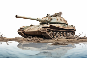 Military tank on white background. War-related topics. Image for graphic designer. Army recruitment. Military service. World War. Military history.