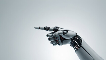 robot hand pointing finger white background