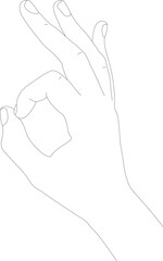 Outline of a man hand showing OK sign, positive gesture, vector illustration isolated on white