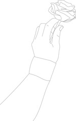 Hand holding rose flower line drawing