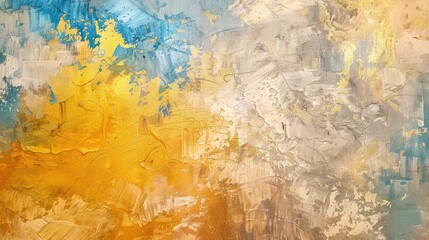 Oil Painting Abstract. Vintage Style Wall with Abstract Art in Gold, Blue and Gray Tones