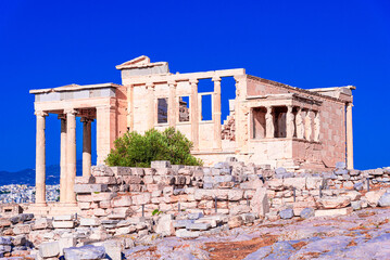 Athens, Greece: Temple of Erechtheion with the famous Six Caryatids or Karyatides at Porch on...