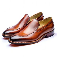 Elegant Brown Mens Shoes on White Background. Generative AI