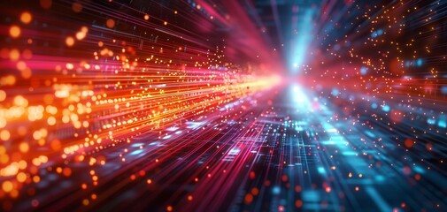 Fototapeta premium Abstract futuristic background with glowing red and blue light streaks in motion, symbolizing high-speed data or technology.