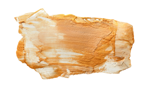 PNG Art oil and acrylic smear painting blot. Abstract gold, beige color brushstroke stucco modeling clay relief grain texture stain on transparent background