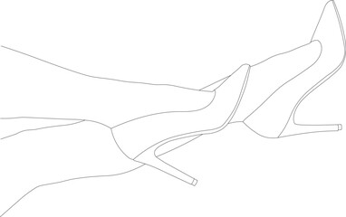 Drawing sketch outline silhouette of female legs in a pose. Shoes stilettos, high heels