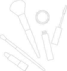 Makeup brushes kit, isolated on white background. Vector outline illustration. Beauty and skincare icons set.