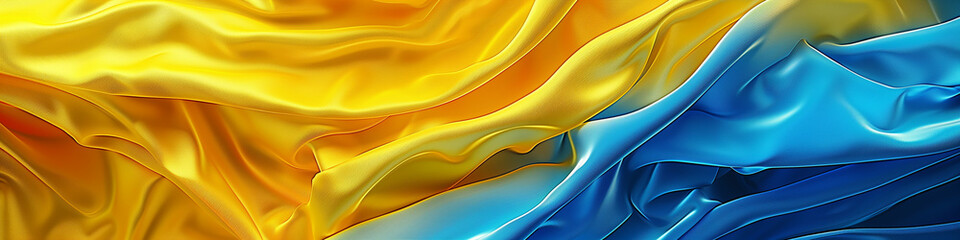 Fototapeta premium Witness the mesmerizing interplay of Ukraine's iconic flag colors, as they undulate and shimmer through an abstract composition of wavy silk-like fabric textures, evoking a sense of national identity 