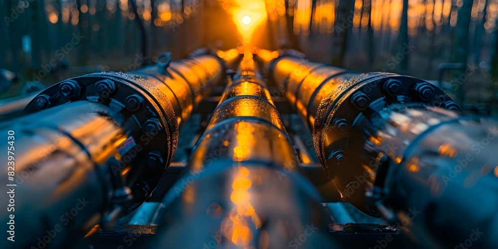 Poster industrial system for transporting gas or oil through processing pipelines. concept gas processing, 