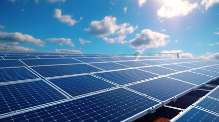 solar panels on blue sky and sun, Renewable Energy Solar Panels