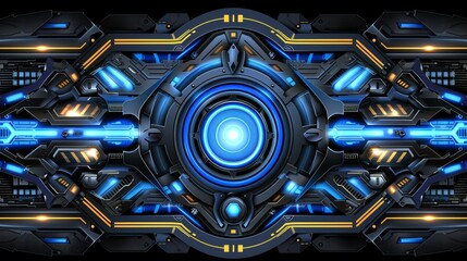 Futuristic blue and black technology interface with glowing neon lights
