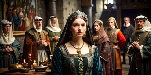 Fototapeta premium In dark gray tones, a portrait of a person in front and behind the figures of people, history. background, wallpaper