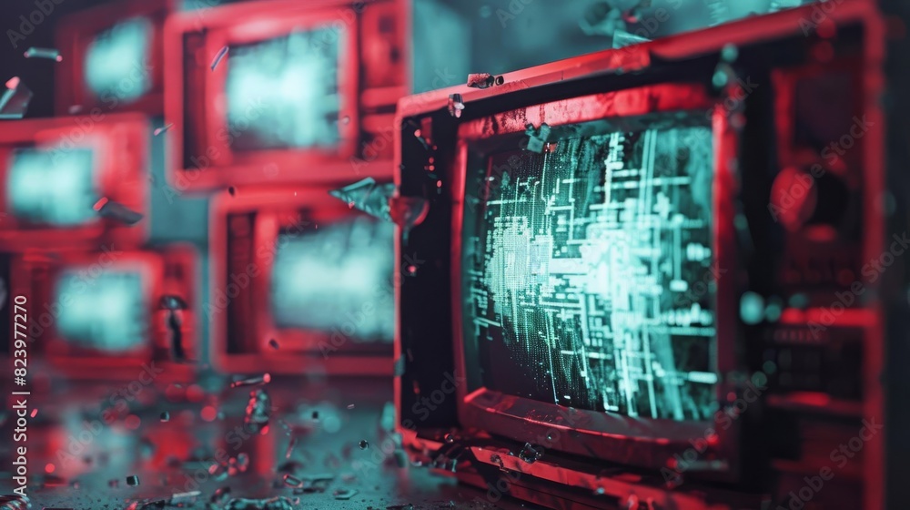Wall mural futuristic digital pixel glitch abstract error background distorted broken crt television texture
