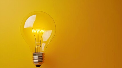 glowing light bulb illuminating vivid yellow background inspiration concept