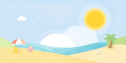 Fototapeta na wymiar summer beach background Illustration sea beach sand, rest lounger wallpaper summer background