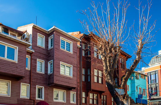 view of old wooden houses in the old town of cankurtaran istanbul