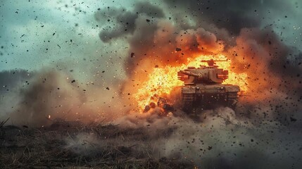 intense tank explosion on chaotic battlefield dramatic war photography 18