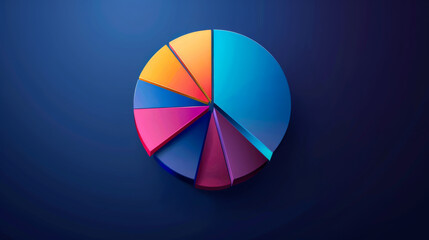 Obraz premium Pie chart showing success of segments. Success circle in bright colors on a dark background. Business concept, analysis.