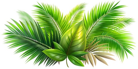 palm tree leaves isolated Green background, vector image illustration art with palm leaves, nature, leaves, summer background, wallpaper