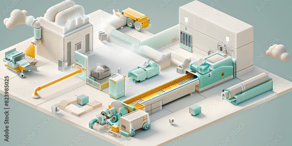 Aufkleber Modern Factory with Advanced Automation and Manufacturing Technology, featuring an efficient assembly line and industrial machinery, Generative AI