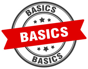 basics stamp. basics label on transparent background. round sign