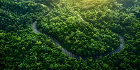 The Beauty of Nature: Aerial View of a Winding Road Through Lush Forest. Concept Nature, Aerial Photography, Winding Road, Lush Forest, Outdoor Beauty