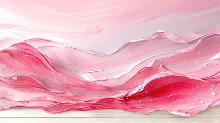   Pink-swirled canvas on a pink backdrop, framed by white walls and floors