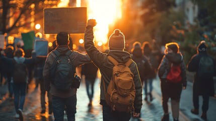 Activists participating in a peaceful protest, with determination and unity