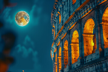 Colosseum at Night on Full Moon in Rome,
Colosseum in the roma

