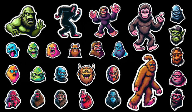 Colecci&oacute;n de stickers de pie grande, mounstros, Halloween, terror 
