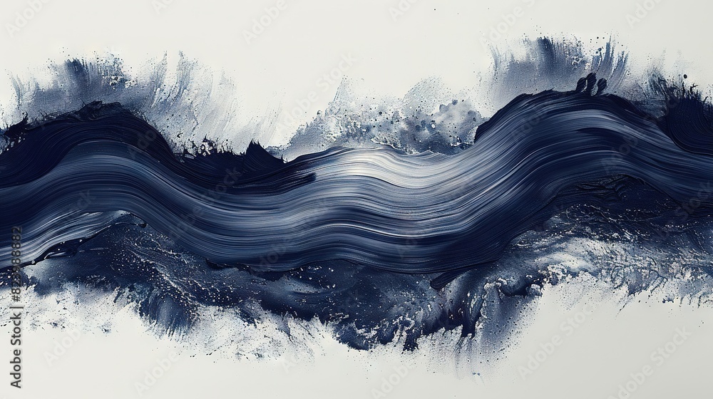 Poster an artwork depicting wave-like patterns on a white-blue backdrop with a monochromatic design at the 