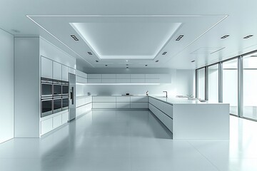 Fototapeta premium Modern Minimalist White Kitchen Interior Design