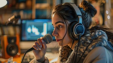 a girl is podcasting realistic