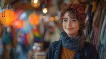 Obraz premium Embracing Diversity: LGBTQ Artist Engaging Customers While Selling Handmade Crafts at Market Stall
