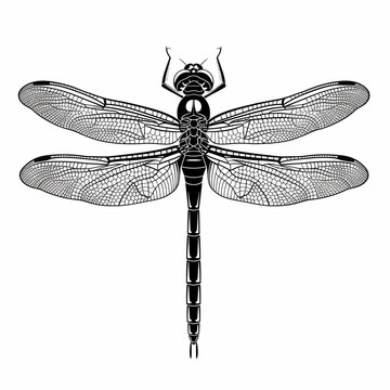 A black and white drawing of a dragonfly