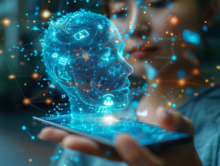 Social network theme drawing hologram. International people connection via internet information concept.