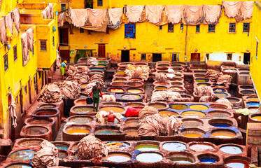 Fez or Fes, Morocco: General view of the Chouara Tannery(Chouwara). North Africa