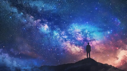 Fototapeta premium man and milky way starry night sky ai generated
