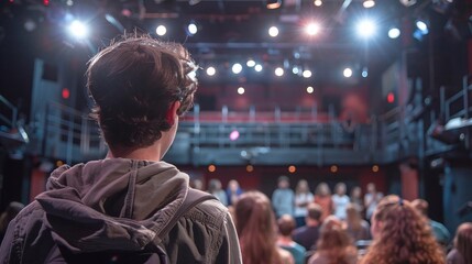Obraz premium See a group of students working on a theater production, from scriptwriting to performance