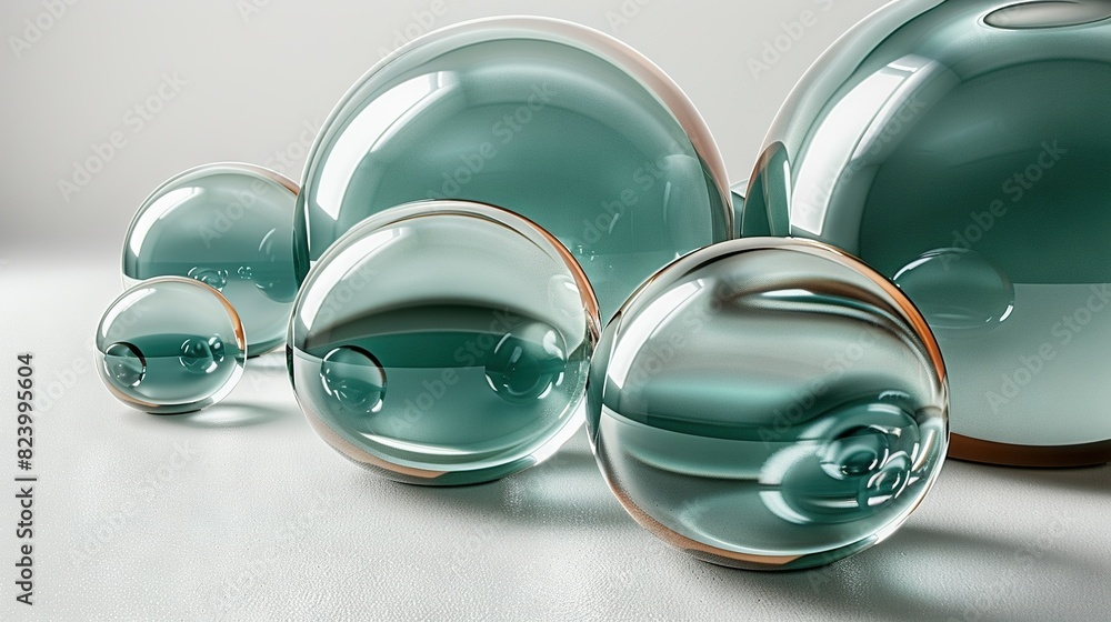 Poster a cluster of glass objects resting on a white background with a mirrored image of the item inside th