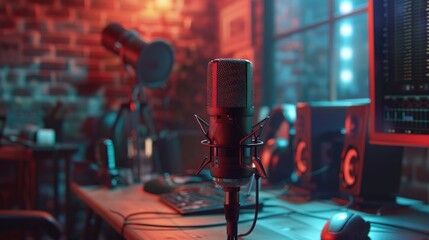 A podcast mic in a studio realistic
