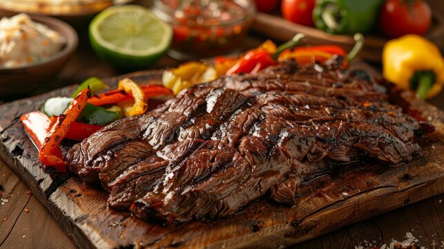 mouthwatering carne asada with peppers ready for your headline highresolution photo