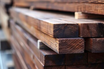 Close-up showing the texture and grain patterns of stacked lumber in a timber warehouse