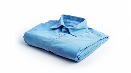 pristine folded blue shirt isolated on white background product photography